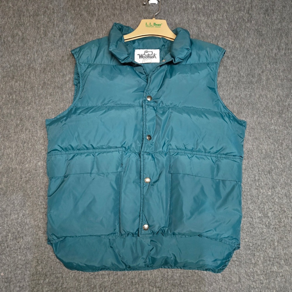 Vintage Woolrich Puffer Vest Mens Size M Teal Blue Down Filled USA Gorpcore
